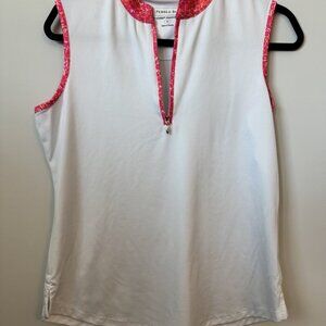 Pebble Beach Size Medium (M) Women's White Golf Polo Shirt with Pink Floral Trim